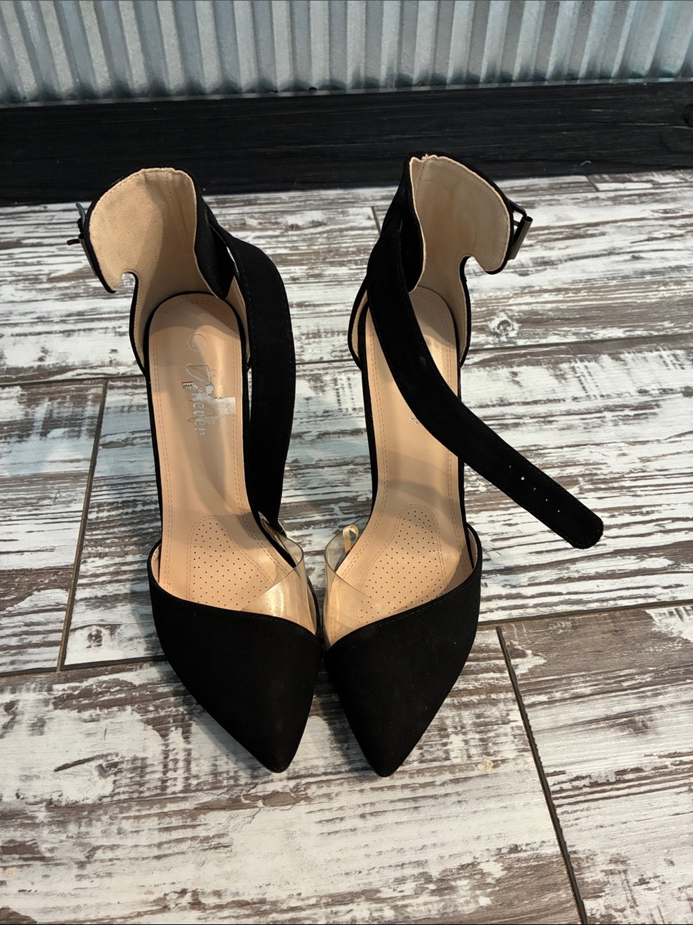 Black Ankle-Strap Pointed Toe Heels - Women Shoes